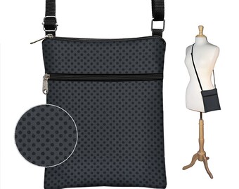 Polka Dot Fabric Handbag  Small Cross Body Purse Black Crossbody Bag  iPad Mini Shoulder Bag Travel Purse zipper  charcoal gray QCK