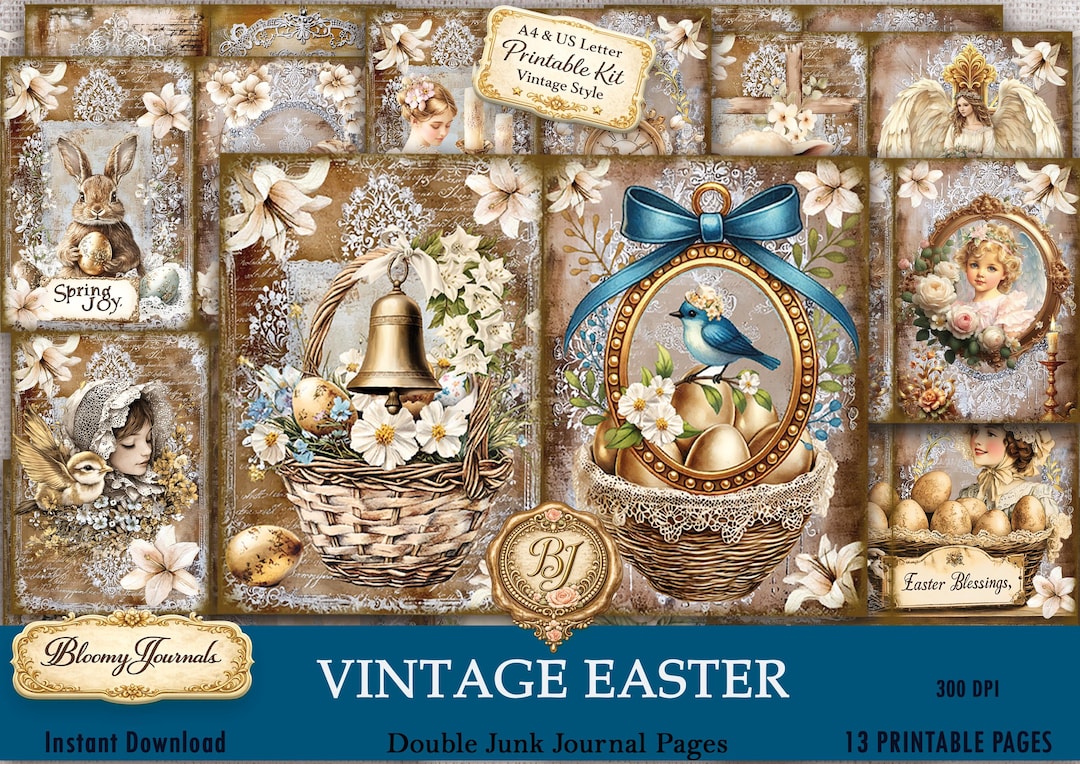 Vintage Easter Double Junk Journal Pages, Victorian Spring Printable ...