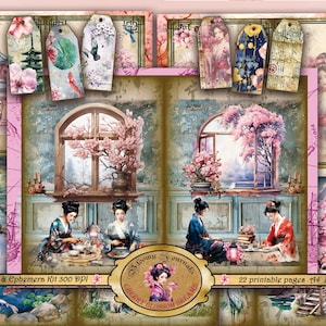 Cherry Blossom Dreams, Japan Junk Journal, kit di diario digitale e materiale effimero, carta per album, carta per cerimonia del tè, kit di diario Hanami, Sakura