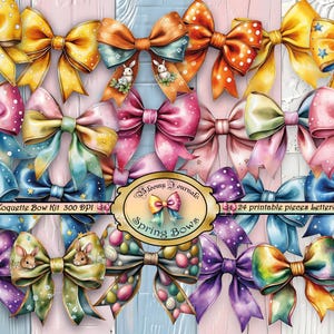 Printable Bow Clipart Set Colorful Ribbon Bows for Scrapbooking Watercolor Style Gift Tags Junk Journals, Digital Ephemera, Instant Download