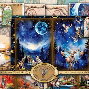 Native American Spirit, cyfrowy dziennik śmieciowy i zestaw ulotek, zwierzęta duchowe, papier do scrapbookingu, 17 stron do wydruku cyfrowego, natychmiastowe pobranie.