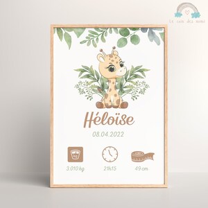 Personalisiertes Geburtsplakat Giraffe, Babyplakat, Geschenk zur Geburt, gemischtes Babyplakat, Wanddekoration, Kinderzimmer