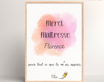 Cartel personalizado gracias maestra, regalo de fin de año, regalo personalizado de maestra, maestra de escuela, regalo de guardería