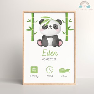 Spersonalizowany plakat narodzin pandy, plakat narodzin chłopca, prezent urodzinowy, dekoracja ścienna do pokoju dziecięcego, plakat dla dziecka