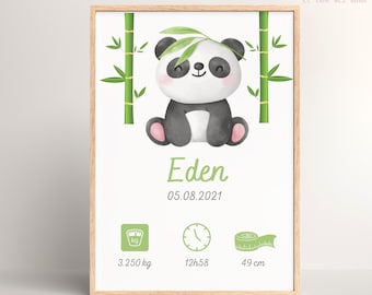 Personalized panda birth poster, boy birth poster, birth gift, baby room wall decoration, baby poster