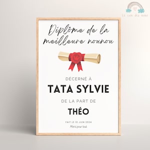 Gift poster for nanny, personalized poster, best nanny diploma, childminder poster, end of year nanny gift