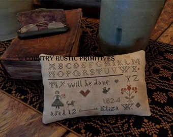 Primitive Thy Will Be Done Pillow Tuck Cross Stitch E Pattern PDF