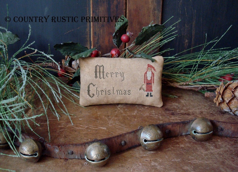 Primitive Merry Christmas Cupboard Keep Cross Stitch E Pattern PDF image 1