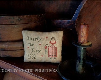 Primitive I Carry The Key Pillow Tuck Cross Stitch E Pattern PDF