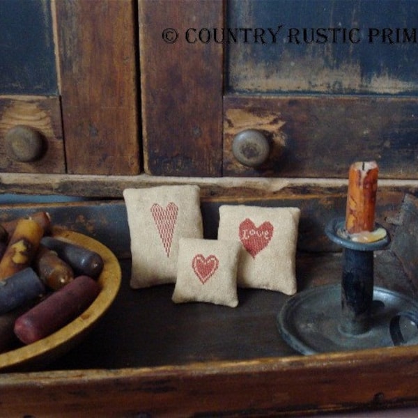 Primitive Valentine Heart Pinkeeps Cross Stitch E Pattern PDF