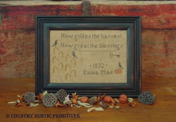 Harvest Gratitude Cross Stitch Chart and Free Autumn Embellishment