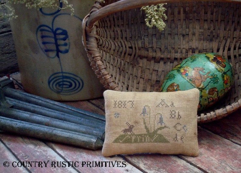 Primitive Spring 1817 Pillow Tuck Cross Stitch E Pattern PDF image 1