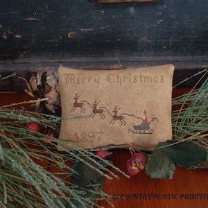 Primitive Merry Christmas 1897 Sleigh Pinkeep Cross Stitch E Pattern PDF