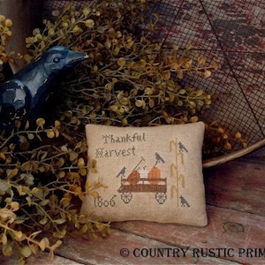 Primitive Thankful Harvest Pillow Tuck Cross Stitch E Pattern PDF