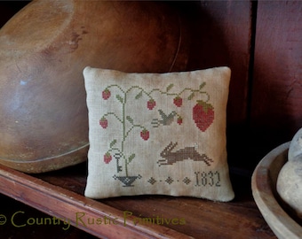 Primitive Sweet Strawberry Pillow Tuck Cross Stitch E Pattern PDF