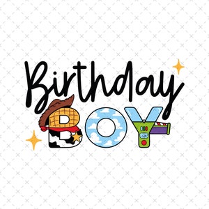 Puede incluir: Gráfico de Cumpleaños Niño con un sombrero de vaquero, una nube con cielo azul y un cohete. El texto "Cumpleaños Niño" está en cursiva negra.