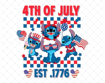Stitch 4 de julio SVG, Día de la Independencia (Descarga digital)