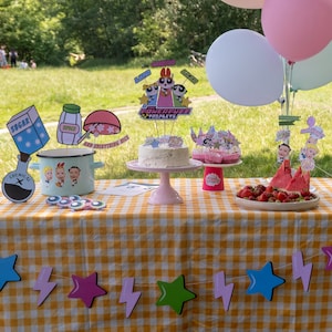 La decoración de la mesa temática de la fiesta de Las Chicas Superpoderosas / Descarga Digital / Fiesta de Cumpleaños PPG de Las Chicas Superpoderosas