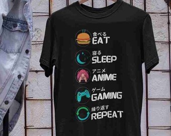 Eat Sleep Anime Gaming Repeat Lustiges Gamer Langarm-T-Shirt