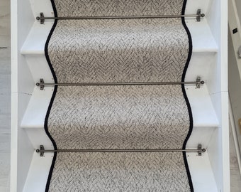 High Quality  Stunning Grey Herringbone Stair Runner With Pure Wool Edge