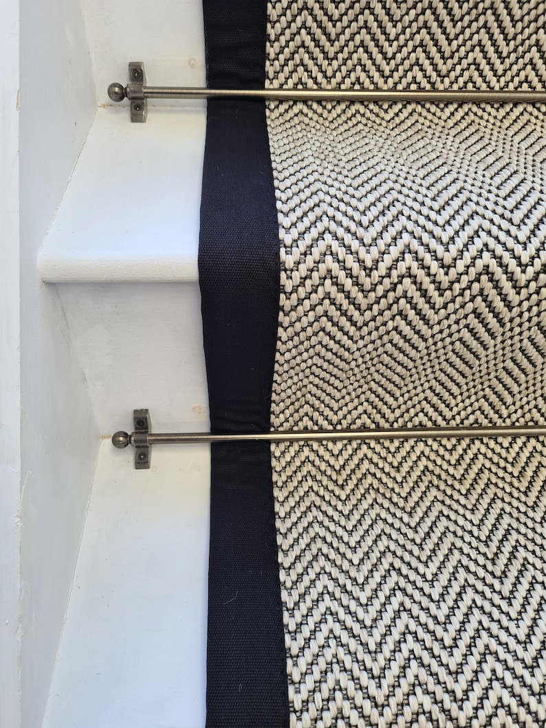 Java Quality Herringbone Stair Runner With One Side Cotton Black Border