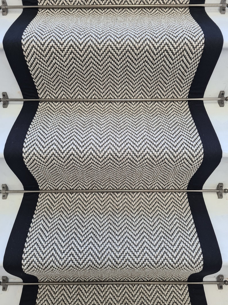 Java Quality Herringbone Stair Runner With One Side Cotton Black Border