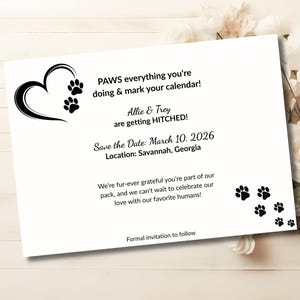 Save the Date-sjabloon, afdrukbare Save Our Date, bewerkbare huwelijksaankondiging, elektronische digitale trouwkaart, hond honden bruiloft uitnodiging