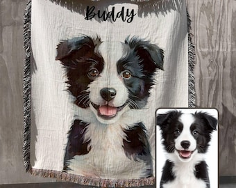 Custom Pet Woven Blanket, Gift for Dog Lover, Custom Blanket, Personalized Cat Throw, Animal Lover Gift, Watercolor Pet Portrait Blanket