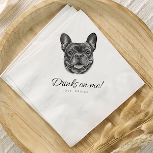 Custom Pet Cocktail Napkins, Personalized Pet Portrait Wedding Napkins, Dog Wedding Napkins, Custom Cocktail Napkins, Customized Pet Napkins