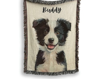 Custom Pet Woven Blanket, Gift for Dog Lover, Custom Blanket, Personalized Cat Throw, Animal Lover Gift, Watercolor Pet Portrait Blanket