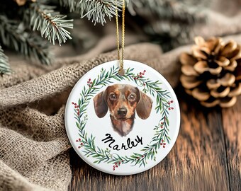 Adorno para mascota personalizado, adorno de cerámica personalizado para perro, regalo de Navidad para amantes de los perros, regalo para mamá perro gato, retrato de mascota en acuarela personalizado