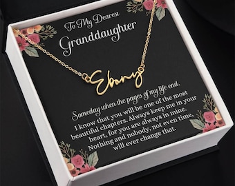Granddaughter Gift from Grandma & Grandpa, Personalized Name Necklace, To My Granddaughter Message Card, Christmas Gift for Granddaughter