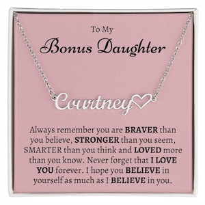 Bonusdochtercadeau van stiefmoeder of stiefvader, aangepaste naamketting met kaart, To My Bonus-dochtersieraden, cadeau tienermeisje, gemengd gezin