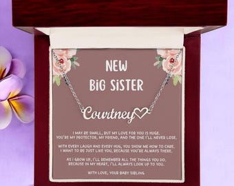 Big Sister Necklace – Personalized Heart Name Necklace, Custom Gift for Big Sister, New Big Sister Jewelry, Birthday Gift for Sister