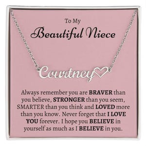 Cadeau nièce de tante oncle, collier adolescente, bijoux pour carte de message à ma nièce, cadeau d'anniversaire pour nièce, inspiration collier nièce