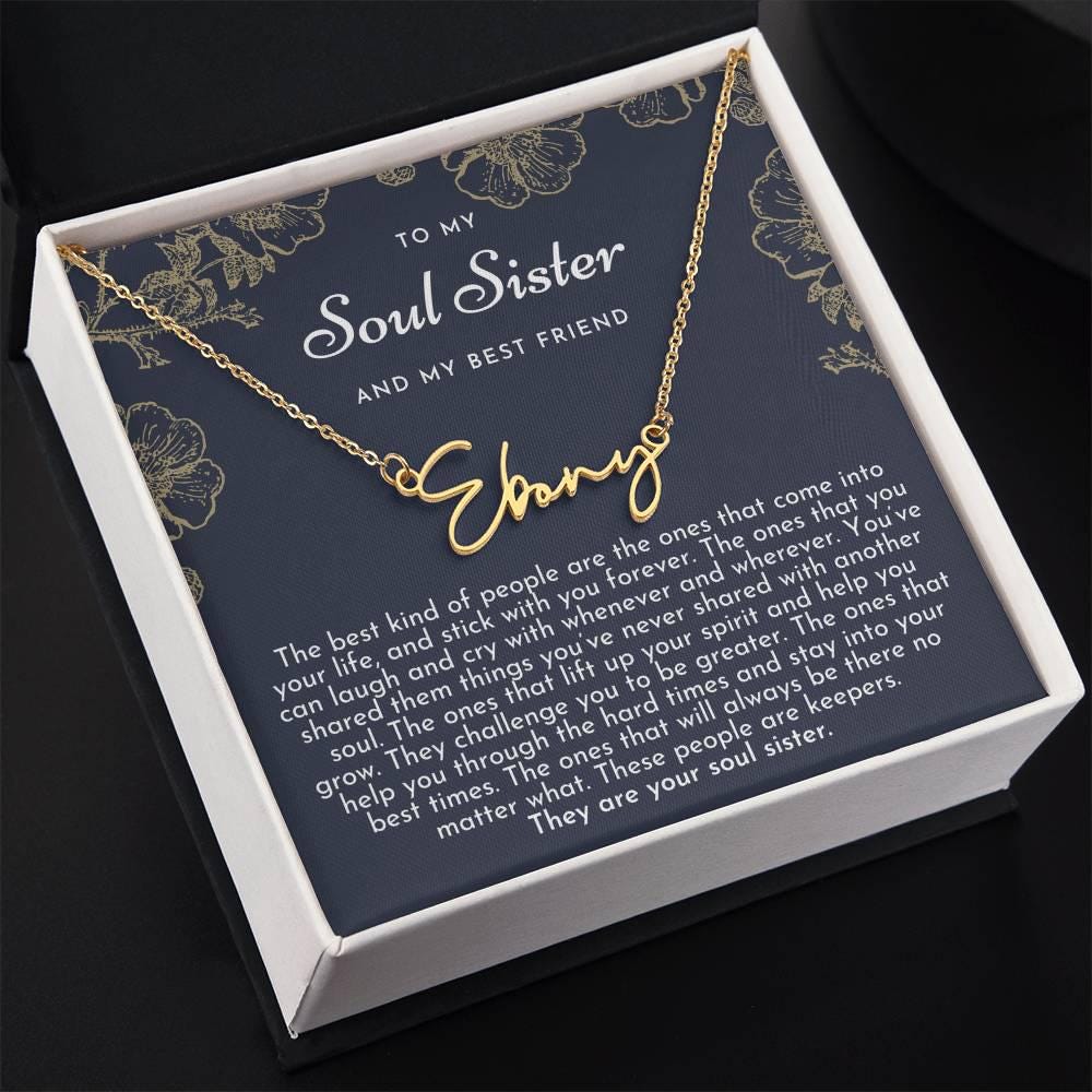 Soul Sister Gift, Personalized Name Necklace for Best Friend, To My Soul Sister Message Card, Christmas Gift for Best Friend, Custom Jewelry