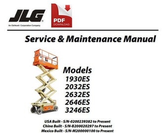 Manual de servicio, mantenimiento y reparación en PDF para plataformas elevadoras de tijera JLG modelos 1930ES, 2030ES, 2630ES y 2646ES.