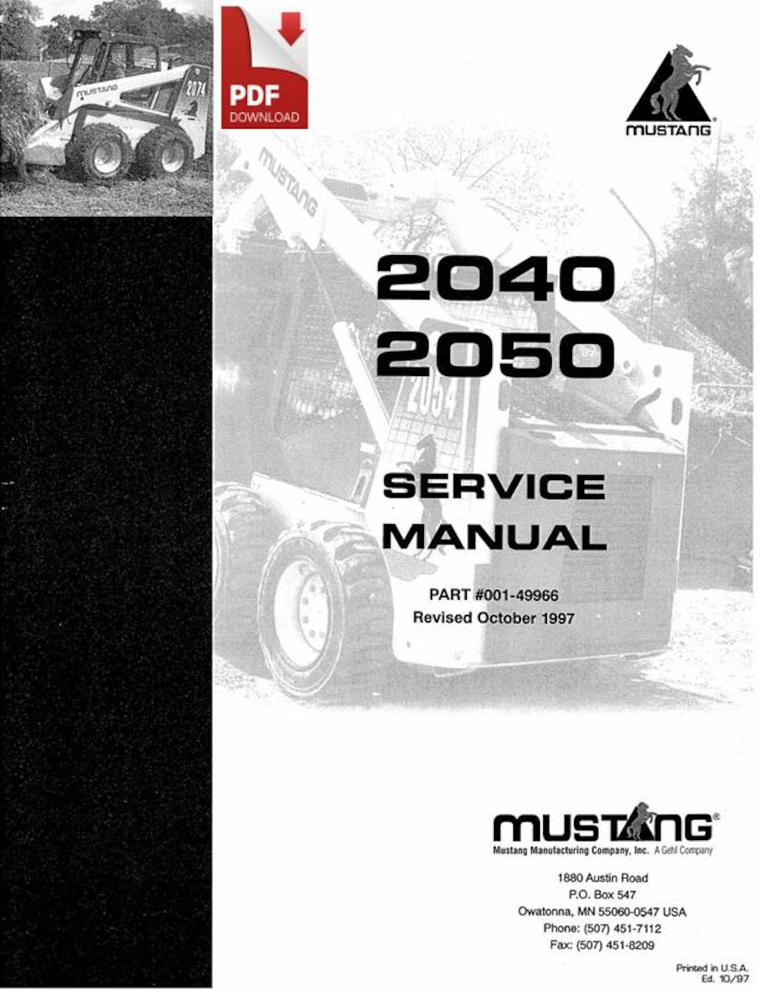 Mustang Skid Steer 2040 2050 Service Manual PDF - Etsy