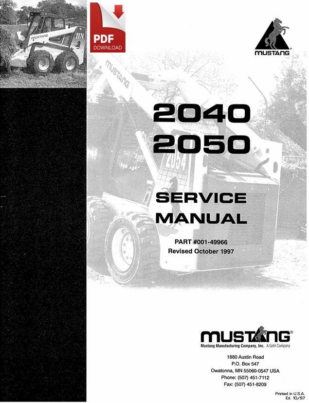 Mustang Skid Steer 2040 2050 Service Manual PDF - Etsy