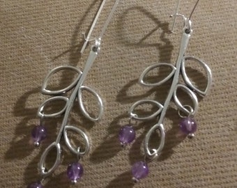 Litha* Amethyst~Aventurine~Garnet~Iolite~Rose Quartz~Hematite~Tiger's Eye~Black Onyx~Genuine Gemstone Silver Leaves Earrings