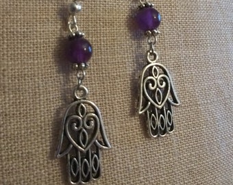 Hamsa Earrings* Amethyst Gemstone Earrings