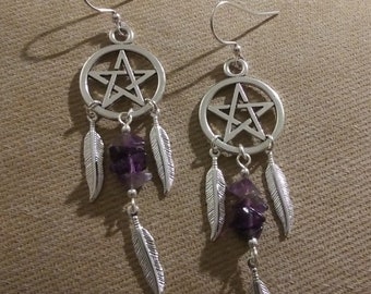 Gaia Dreams ~ Amethyst Rose Quartz Citrine Peridot * Gemstone Pentacle Dreamcatcher Earrings