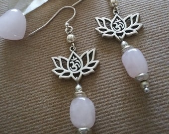 Lovely Rose Quartz Om Lotus~ Gemstone Earrings