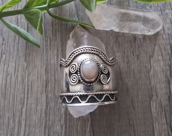 Shield Maiden *BLUSH MOONSTONE*  Sterling Ring Sz. 10