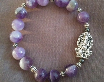 Ganesha Amethyst Gemstone Beaded Bracelet