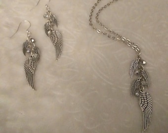 NEW* just like the white wing dove* NECKLACE/EARRING Set * Silver Crystal Stevie Nicks Fleetwood Mac Fairy Gypsy Witch Goddess Crystal Angel