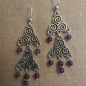 Dancing Gypsy Triskele Earrings Amethyst image 1