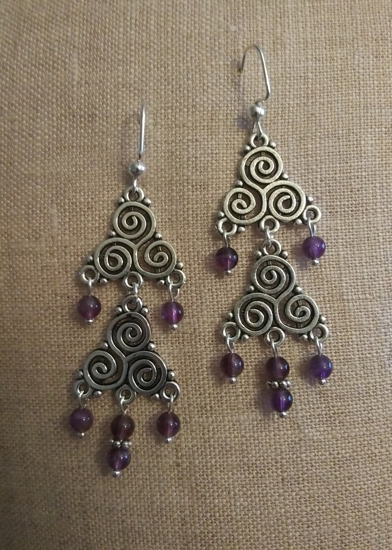 Dancing Gypsy Triskele Earrings Amethyst image 1