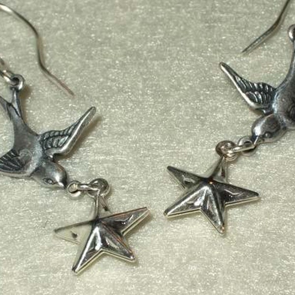 rockstar2. earrings. Silver Star Swallow Dove Emo Goth Punk Tattoo