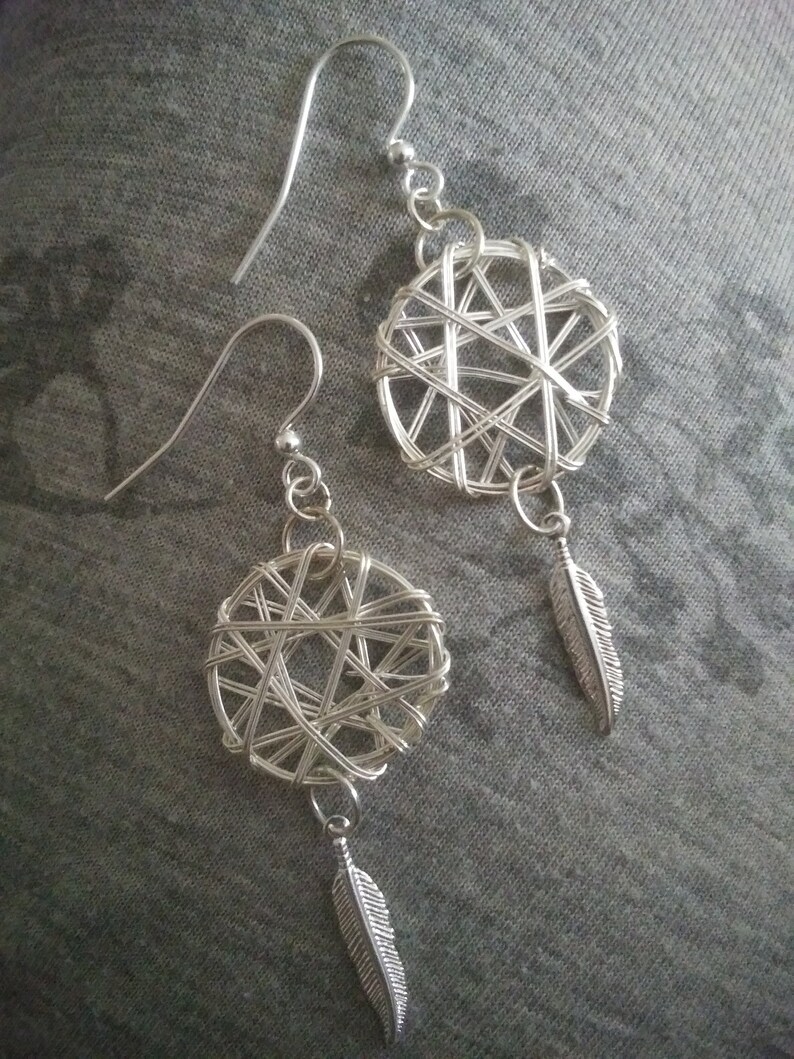 dream weaver. Silver Dreamcatcher Earrings image 1